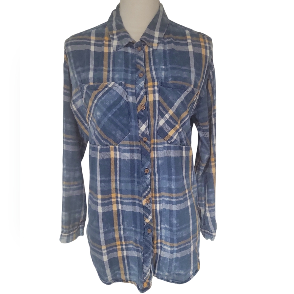 Love, Fire Blue Plaid Flannel Button Down Shirt Size Small